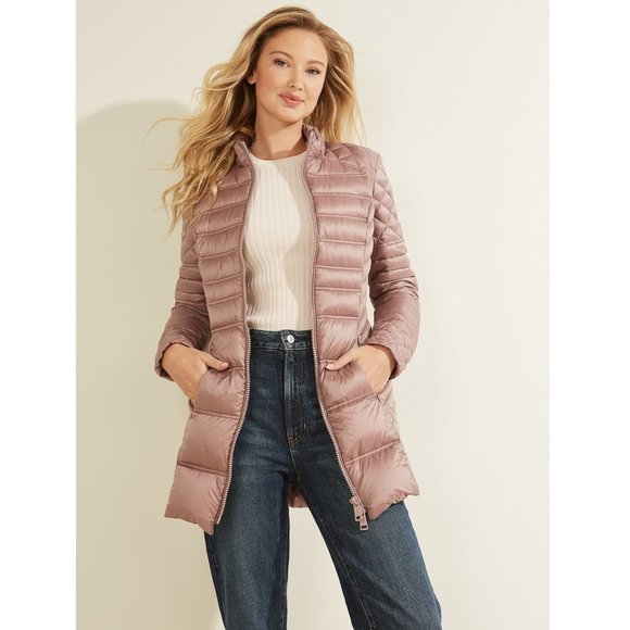 NWT GUESS Marciano QUILTED DOWN Natasha XS Mauve Puffer Jacket Coat - Picture 2 of 16